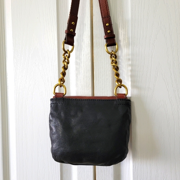 Fossil mini crossbody, black & cognac leather. - Picture 2 of 8